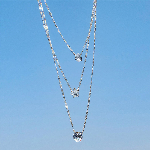 Triple Layer Crystal Necklace for Women | Water Drop, Star & Heart Pendant