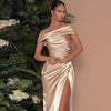 Elegant Off-Shoulder Satin Slit Gown