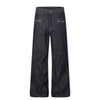 Black Cotton Denim Straight Leg Pants