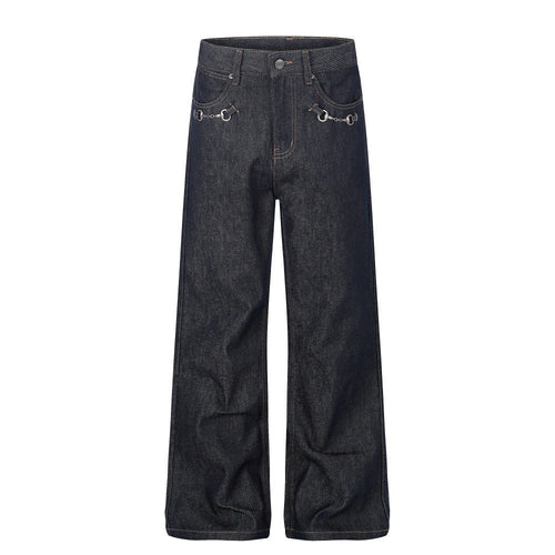 Black Cotton Denim Straight Leg Pants