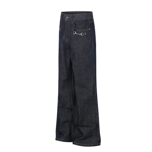 Black Cotton Denim Straight Leg Pants