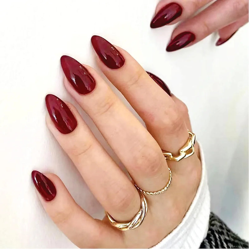 Mayklen Wine Red Stick On Nails - 24 Pcs