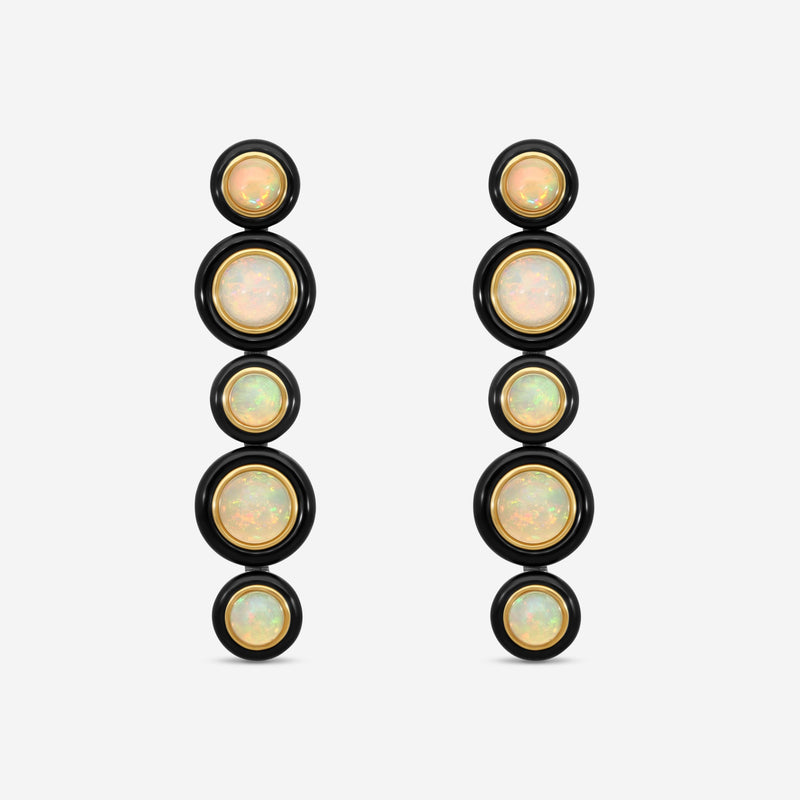 Goshwara G-One 18K Yellow Gold Opal & Onyx Drop Earrings JE0628-OPOXY
