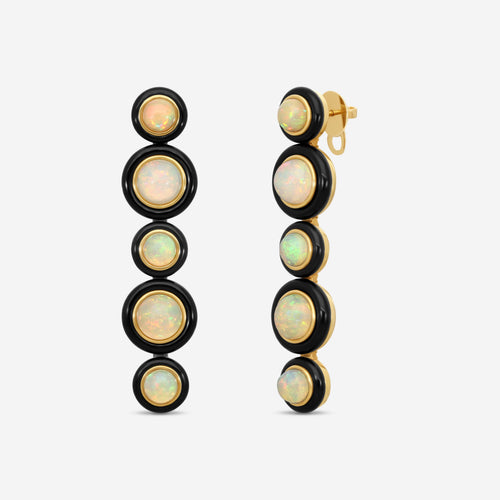 Goshwara G-One 18K Yellow Gold Opal & Onyx Drop Earrings JE0628-OPOXY