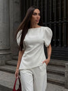 Asymmetrical Hem Blouse Boat Neck