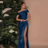Elegant Off-Shoulder Satin Slit Gown
