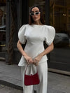 Asymmetrical Hem Blouse Boat Neck