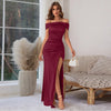 Elegant Off-Shoulder Satin Slit Gown