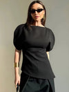 Asymmetrical Hem Blouse Boat Neck