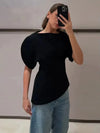 Asymmetrical Hem Blouse Boat Neck
