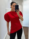 Asymmetrical Hem Blouse Boat Neck