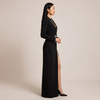 Black Rhinestone Button Blazer Maxi Dress with High Slit for Friday Night Vibes Women