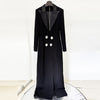 Black Rhinestone Button Blazer Maxi Dress with High Slit for Friday Night Vibes Women
